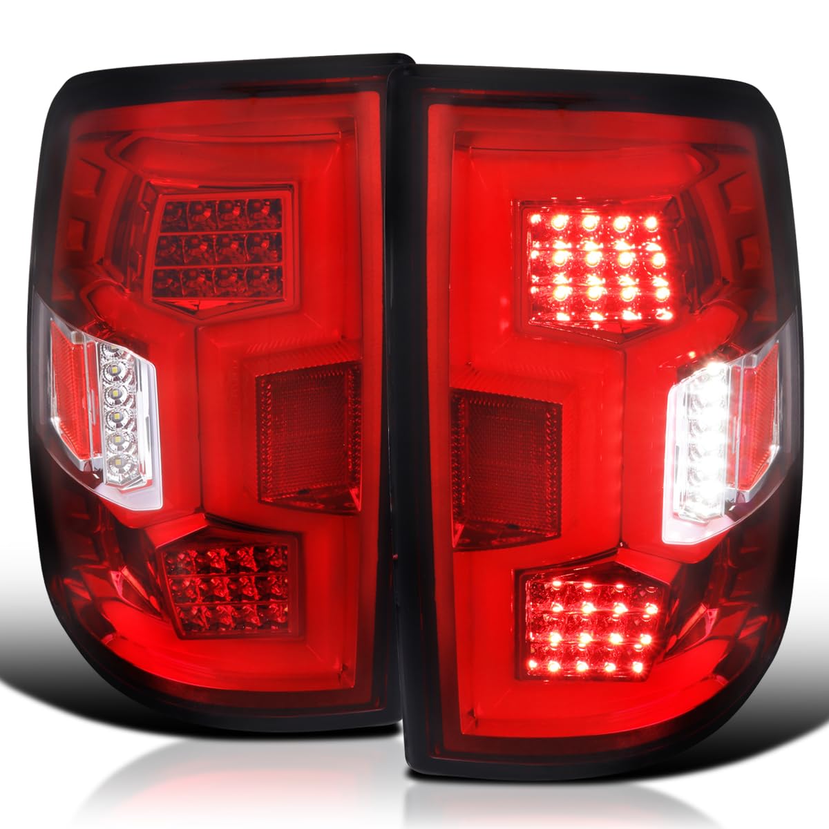 Red Tail Lights SPEC-D TUNING w/Fiber Optic Sequential LED Turn Signal Lights Compatible with 2019-2024 Dodge Ram 2500/3500