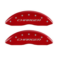 MGP Caliper Covers with Compatible 2011-2023 Dodge Charger and Challenger (Requires 18"+ Wheels & Single Piston Front Caliper) 4 PCS Front and Rear (Red - Charger Block Engraving)