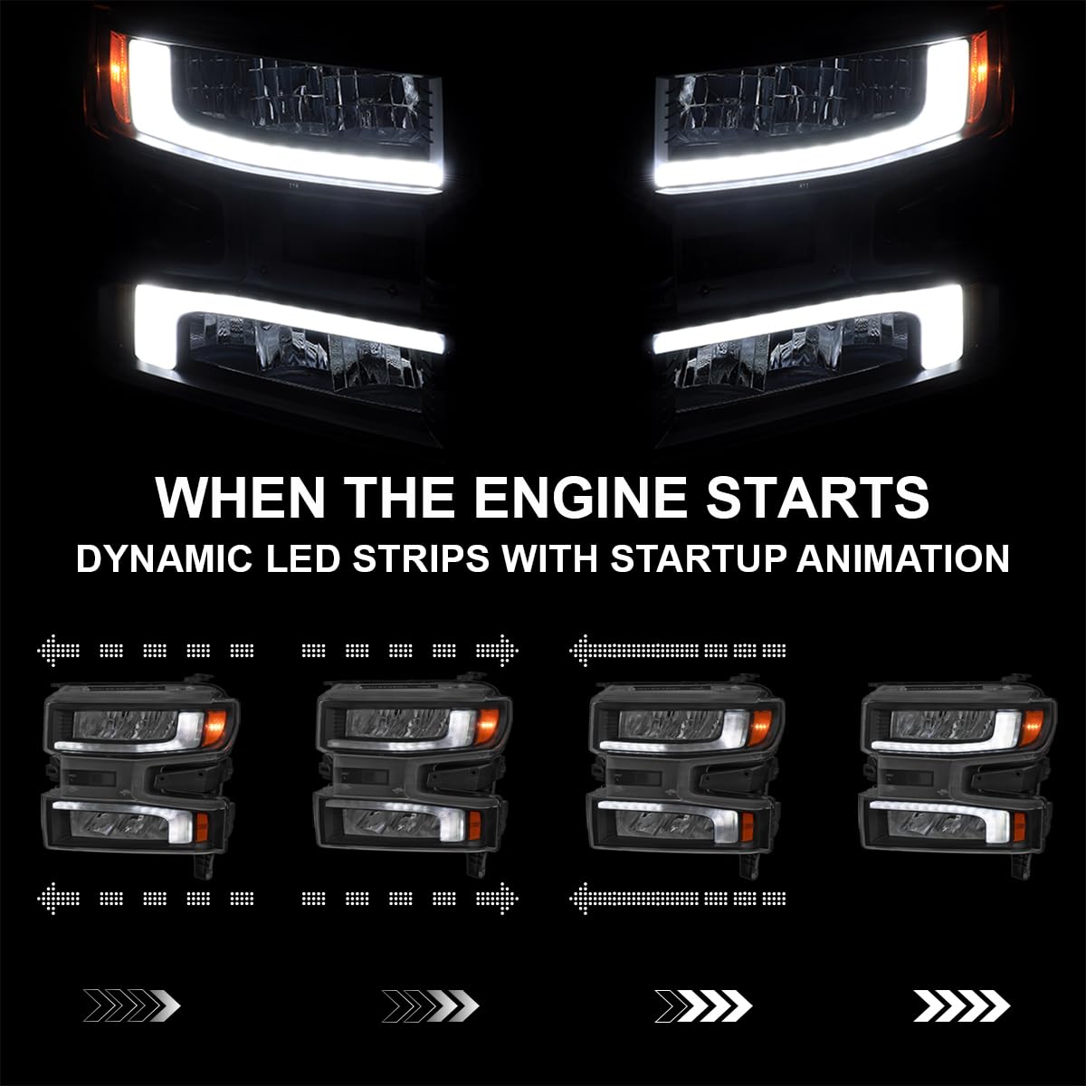 Full LED Strip Headlights SPEC-D TUNING w/Switchback Sequential Turn Signals and Startup Animation Compatible with 2019-2021 Chevy Silverado 1500, 2022 Chevy Silverado 1500 LTD