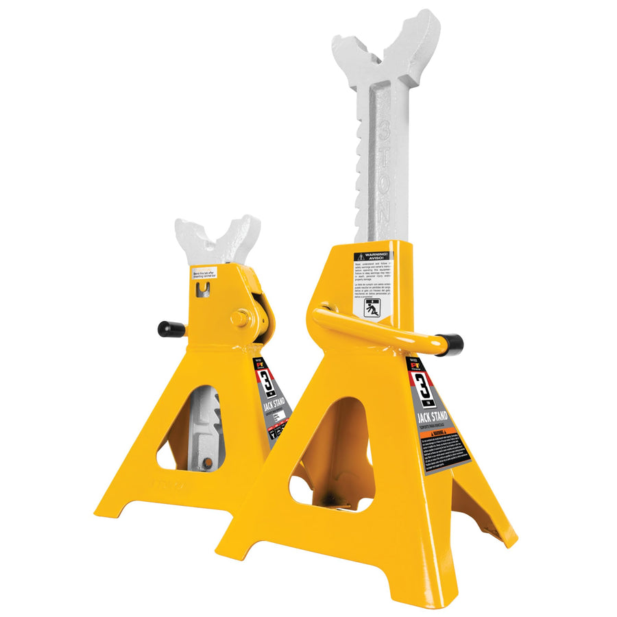 W41022 Performance Tool Ratchet Style Jack Stand Set for Lifting Vehicles During Maintenance, Yellow, 3-Ton