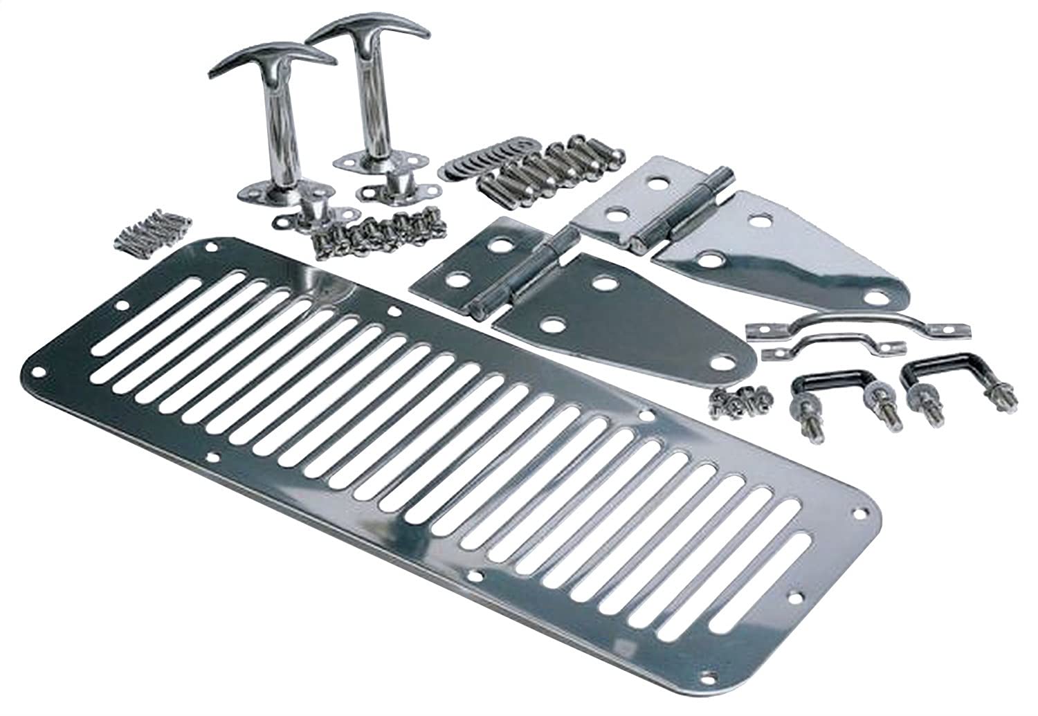 Complete Hood Kit RAMPAGE PRODUCTS for Jeep Wrangler/CJ | Polished, Stainless Steel | 7499 | Fits 1978-1983 Jeep CJ5 / 1978-1986 Jeep CJ7 / 1987-1995 Wrangler YJ
