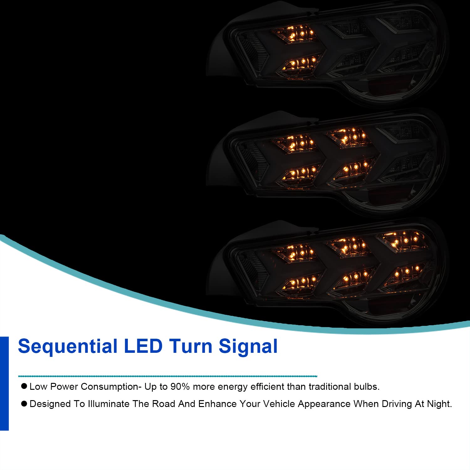 Smoke LED Tail Lights+Sequential LED Signal SPEC-D TUNING Compatible with 2013-2016 Scion FR-S, 2013-2016 Subaru BRZ, Left + Right Pair Assembly