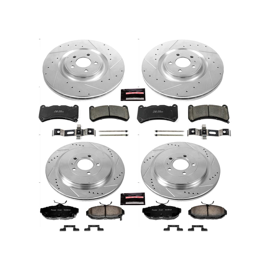 Power Stop K6401 Z23 Carbon Fiber Brake Pads Front and Rear with Drilled & Slotted Brake Rotors Kit For Ford Mustang 2013-2014 [Model Specific]