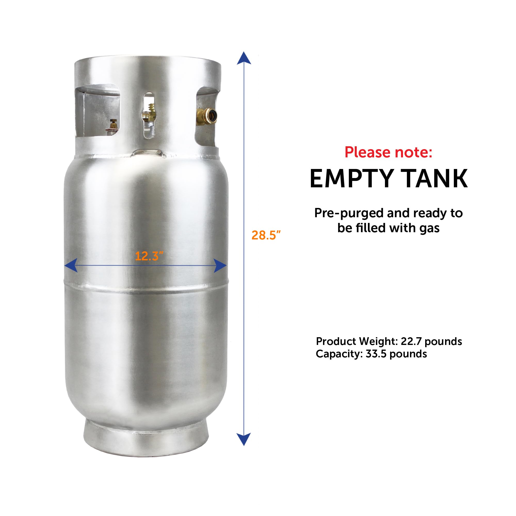 Flame King Aluminum 33.5lb Forklift Propane Tank with Gauge, DOT and TC Compliant, Lightweight, Rugged-Designed