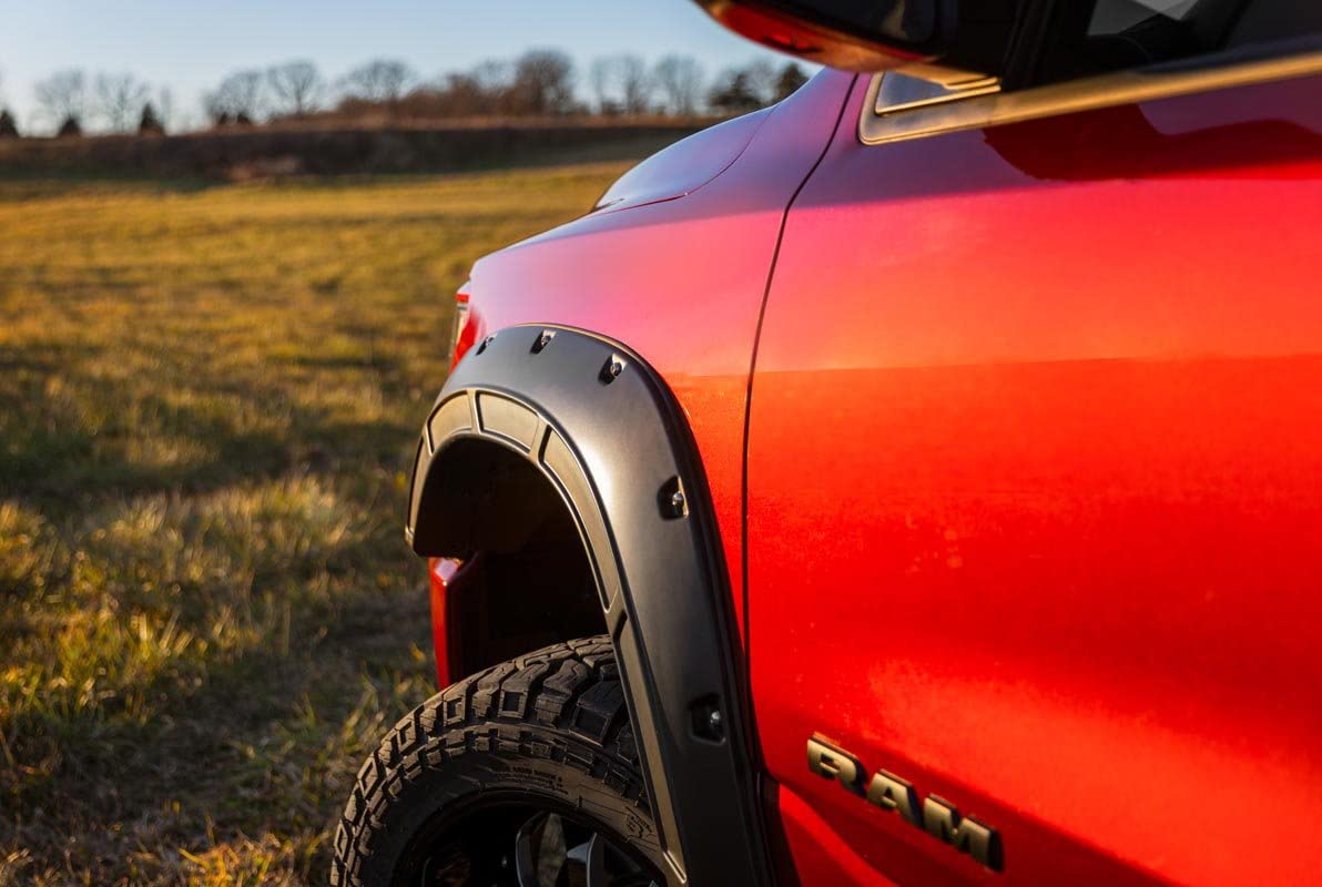 Defender Fender Flares Rough Country for Ram 1500 (2019-2024) - 2" Extra Tire Coverage, Durable ABS Plastic, UV-Resistant ABS, Flat Black (Set of 4)
