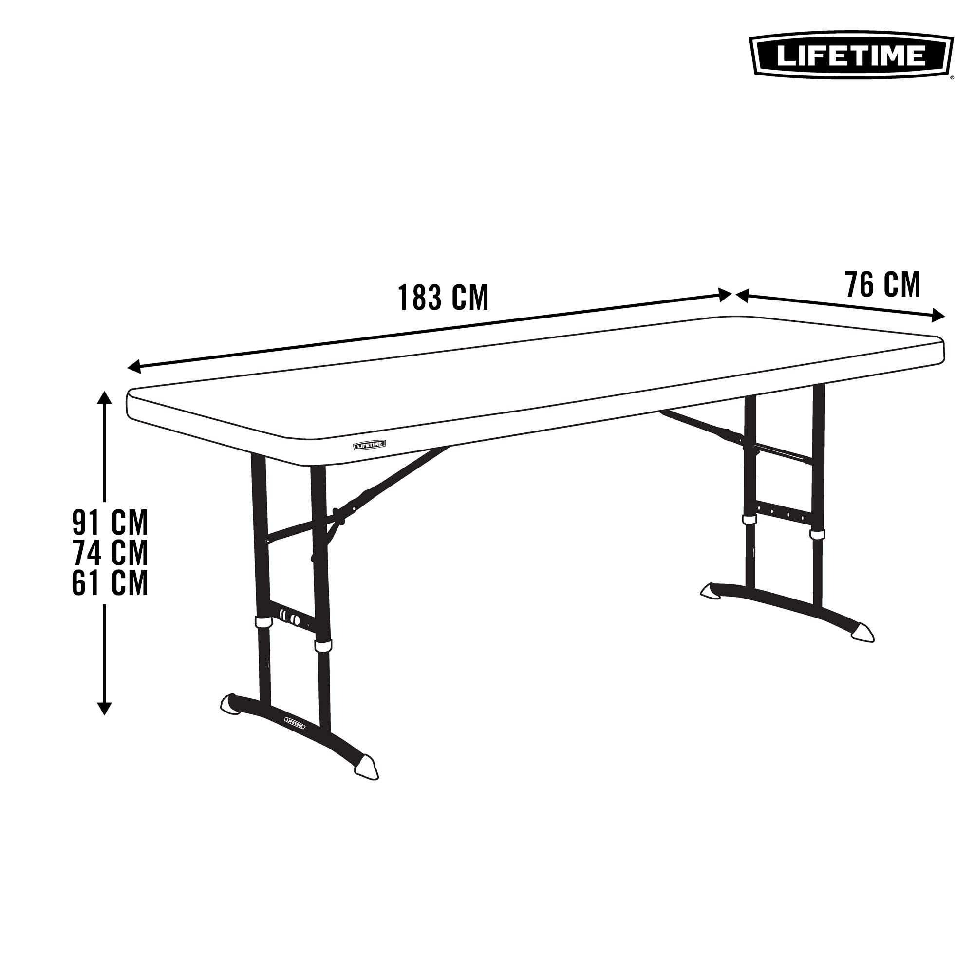 Adjustable Height LIFETIME Products 80565 Folding Utility Table, 6', Almond