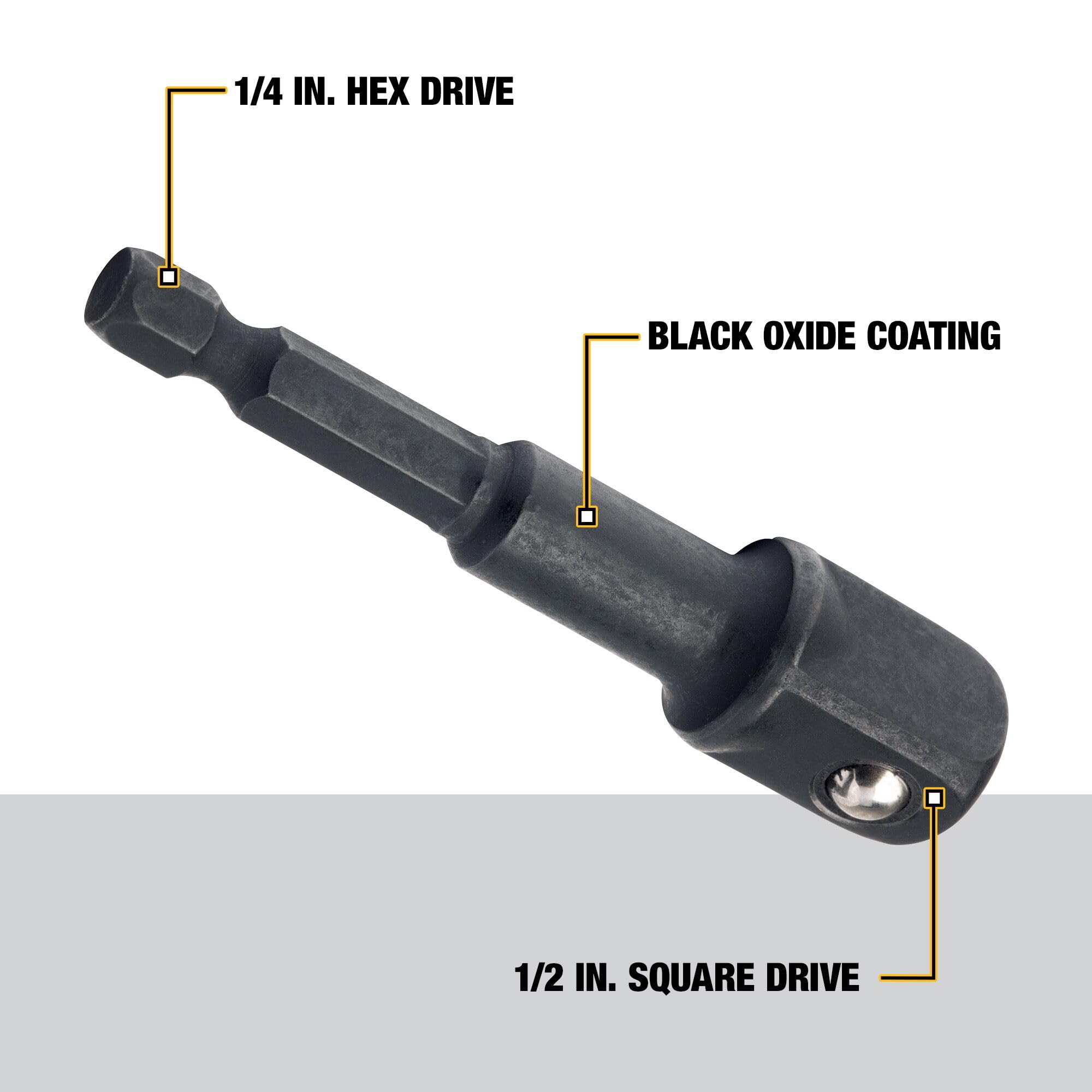 DEWALT Socket Adapter, Impact Hex Shank, 1/4-Inch To 1/2-Inch (DW2547IR)