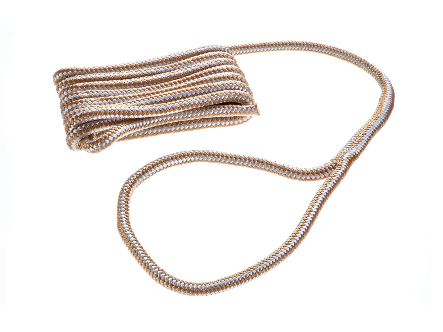 Attwood Premium 117565-7 Double Braided Nylon Dock Line, 1/2-Inch Thick, 15 Feet Long, Pre-Spliced One End, Gold and White