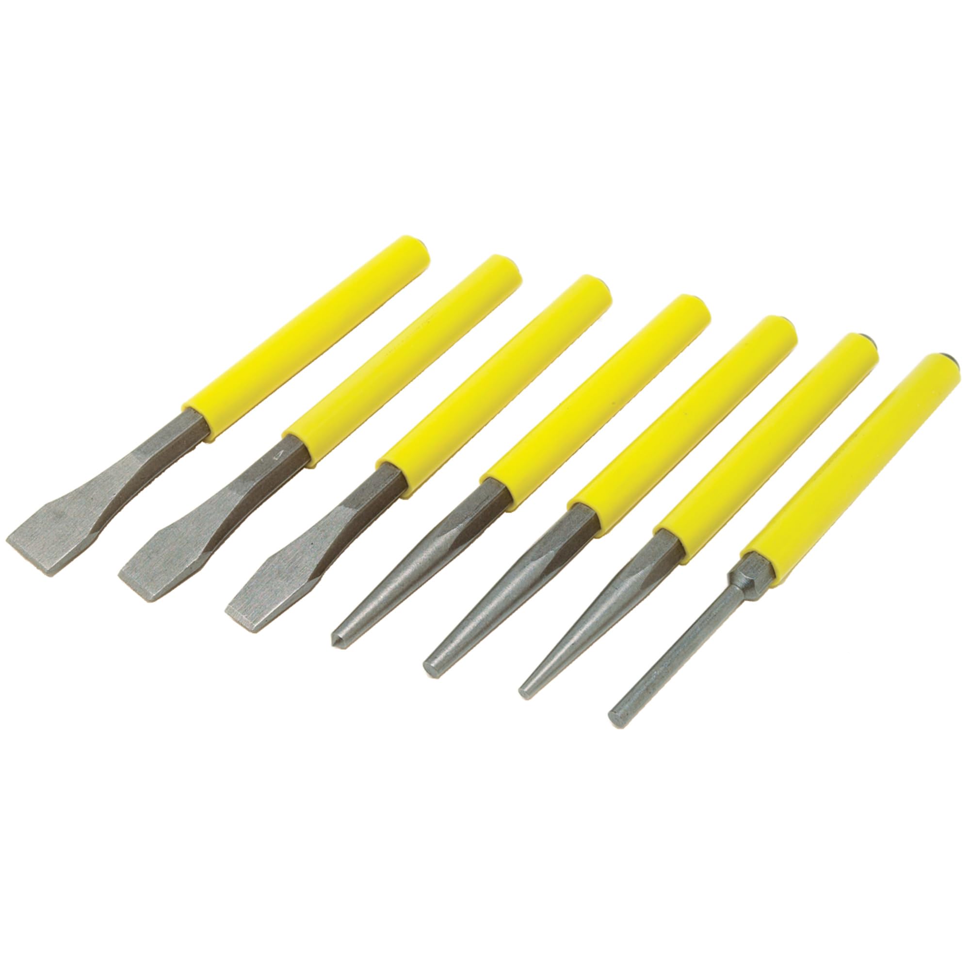 W750 Performance Tool 7-Piece Chisel and Punch Set - Durable Steel Construction for Precision Woodworking, Metalworking, and Carving Applications