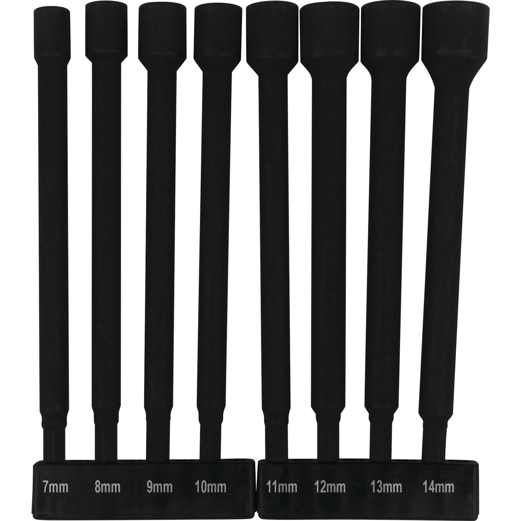 W9064 Performance Tool 9 Pc. Metric Magnetic Nut Driver Bit Set, Chrome Vanadium Steel, Black Phosphate Coating, 1/4-in. Drive, Includes Storage Rail