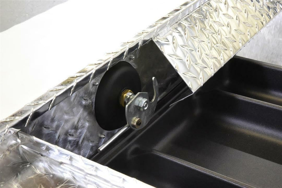TrailFX Tool Box Low Profile Fits 1987-2025 Ford F-150 Crossover Single Lid with Rail, Diamond Tread Bright Aluminum 69 Inch Wide 8.4 Cubic Feet T-Handle TrailFX 120691