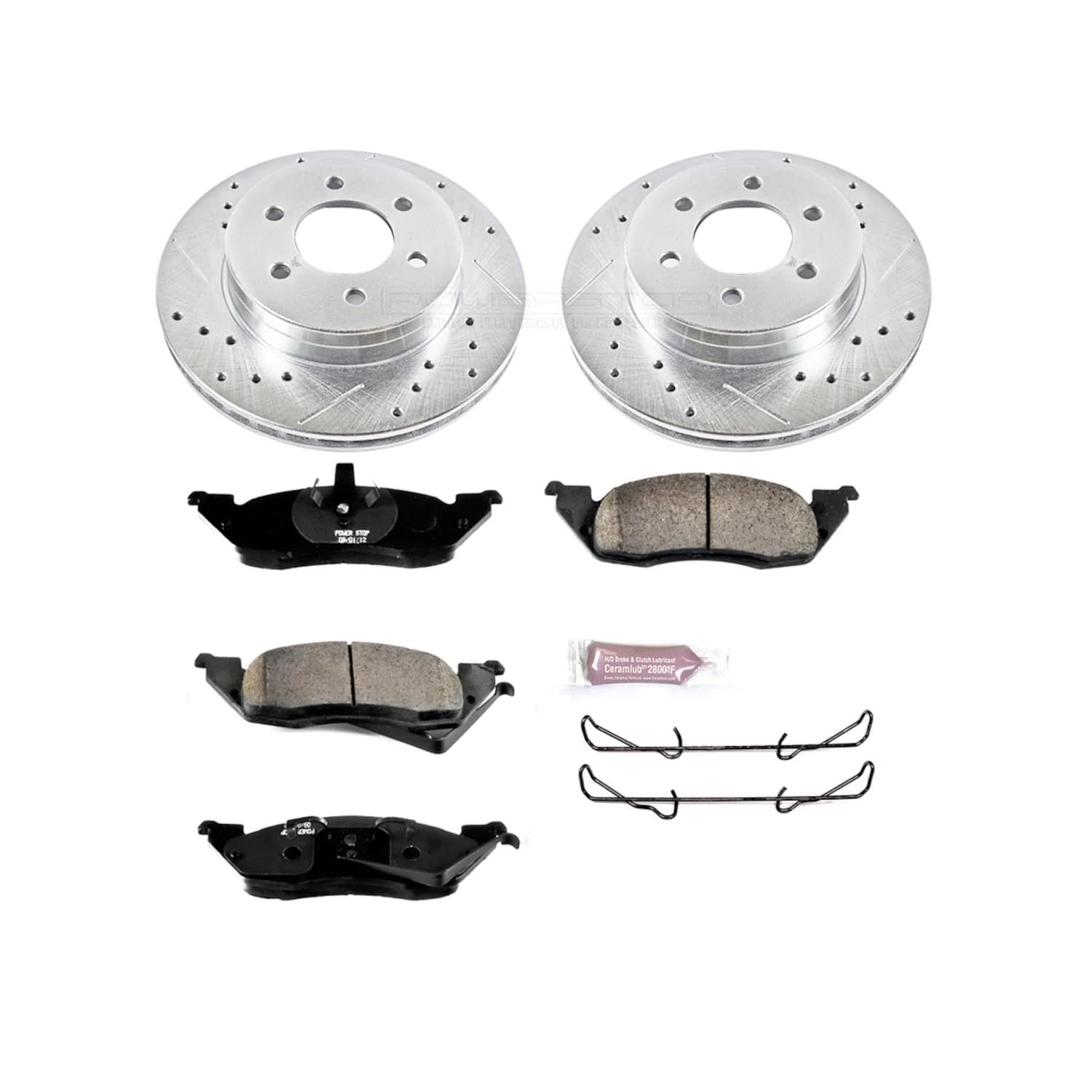 Power Stop K2137 Z23 Carbon Fiber Brake Pads with Drilled & Slotted Brake Rotors Kit For Dodge Dakota 1997-1998 [Model Specific]