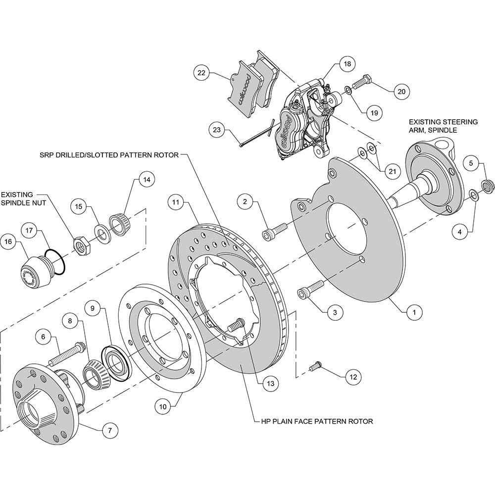 WILWOOD 140-11014-DP 11.00" FDL Front Kit, Drill-Polished 37-48 Ford Psgr., 360 Plate Mount