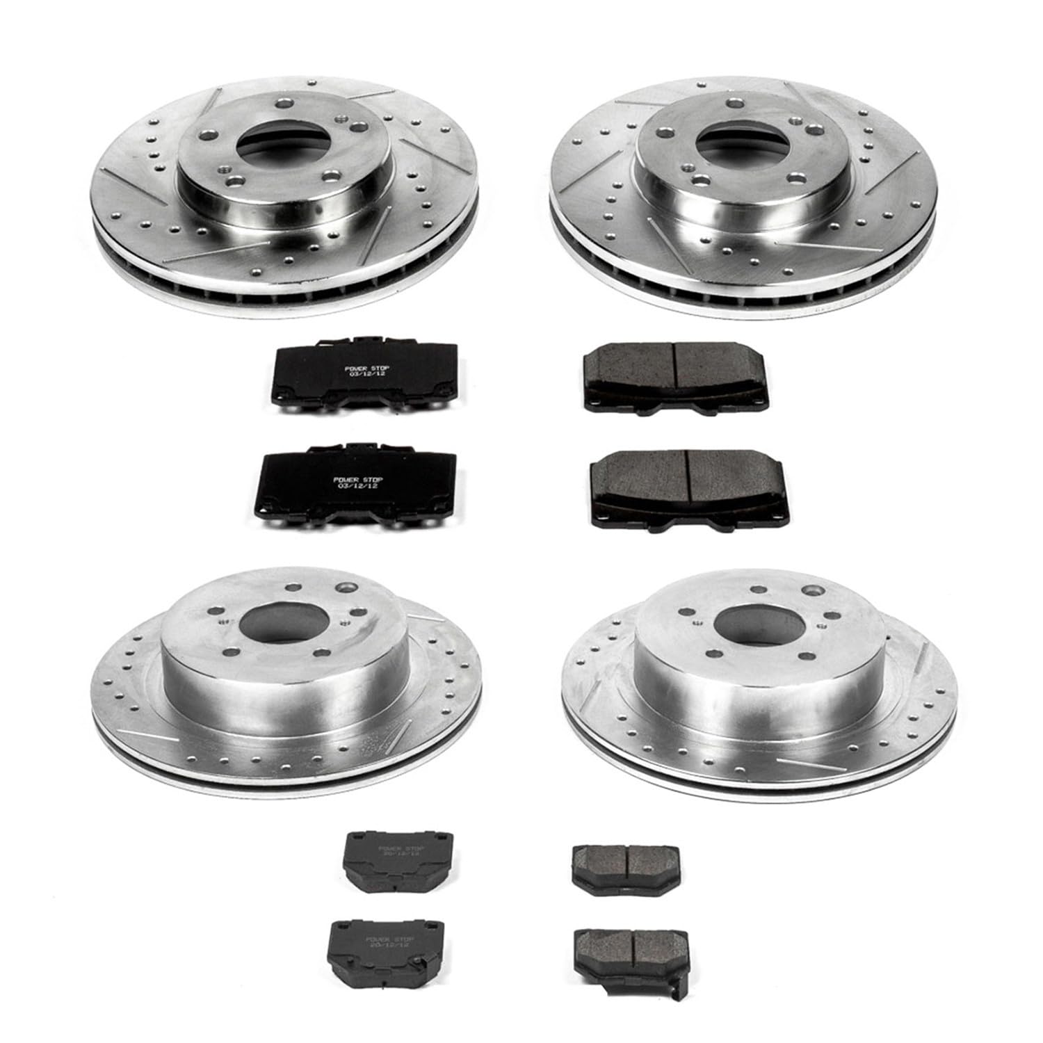 Power Stop K2754 Z23 Carbon Fiber Brake Pads Front and Rear with Drilled & Slotted Brake Rotors Kit For Nissan 300ZX 1989-1996 [Model Specific]