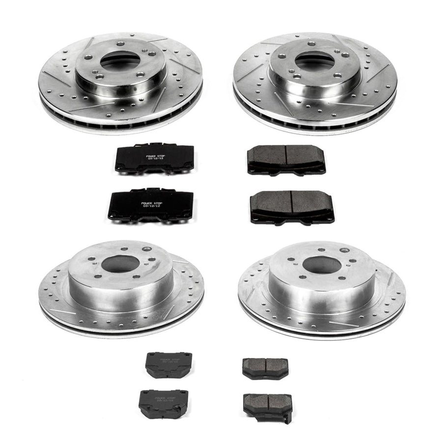 Power Stop K2754 Z23 Carbon Fiber Brake Pads Front and Rear with Drilled & Slotted Brake Rotors Kit For Nissan 300ZX 1989-1996 [Model Specific]