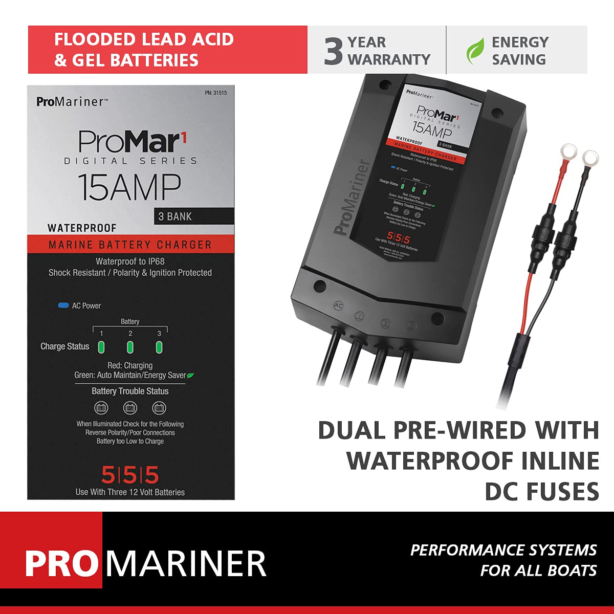 ProMariner 31515 DS ProMar1 Generation 3 Digital Battery Charger - 15 Amp, Black, Standard