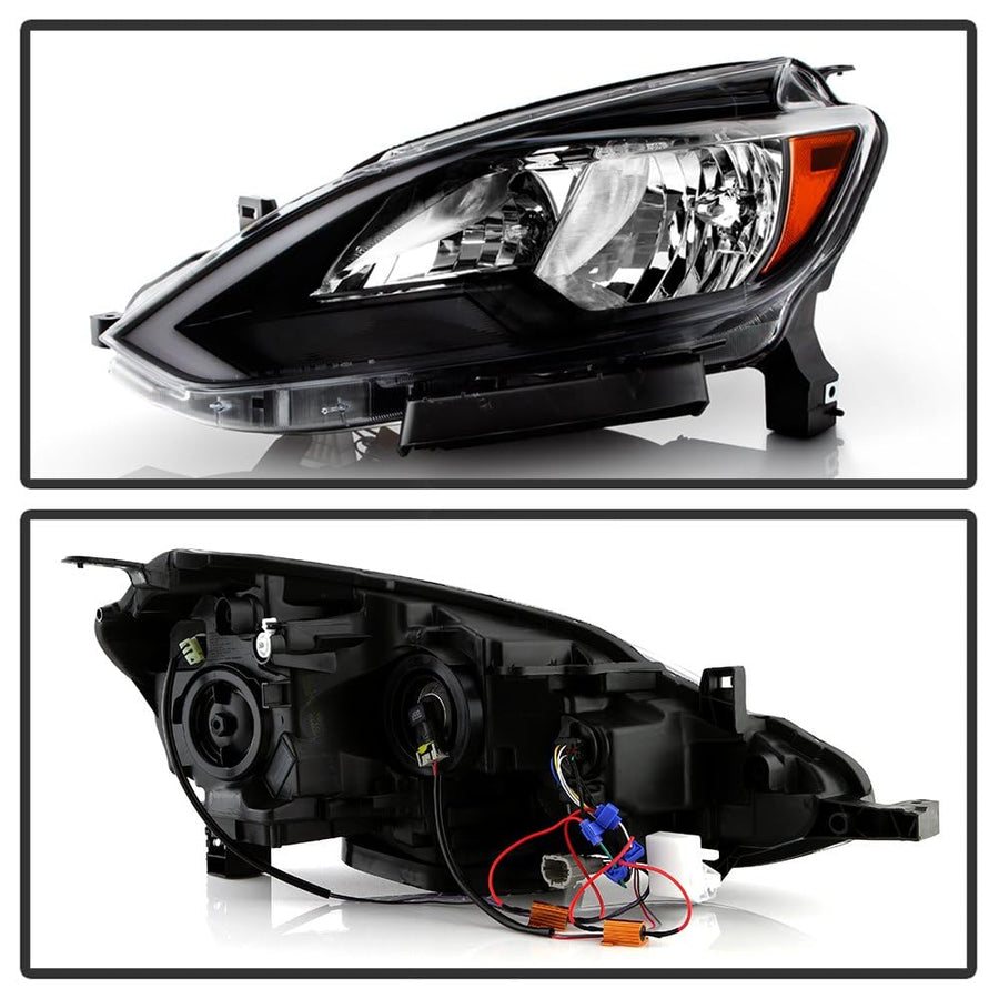 Nissan Sentra 16-19 Spyder (xTune) Halogen w/LED DRL Headlights - Low Beam-H11(Included) ; High Beam-H9(Included) ; Signal-LED - Black Set