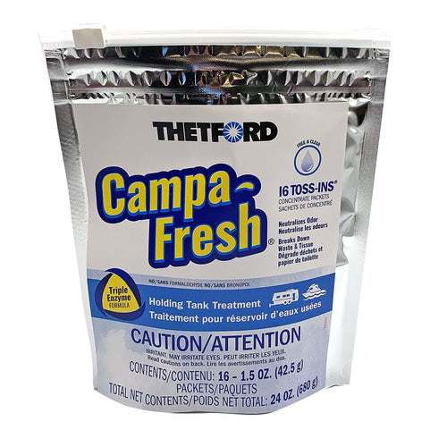 Thetford Campa-Fresh RV Holding Tank Treatment Free & Clear, Formaldehyde Free, Waste Digester, Septic Tank Safe, 16 Count Toss-Ins (96726)