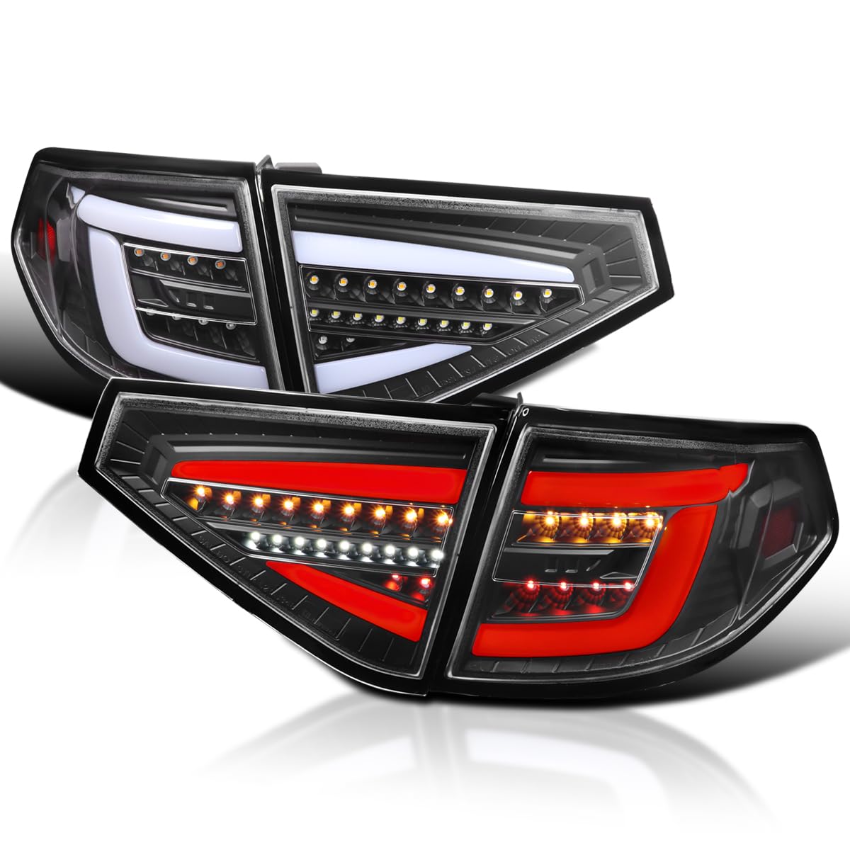 Black Sequential Tail Lights w/White LED Bar SPEC-D TUNING Compatible with 2008-2014 Subaru Impreza WRX Hatchback, Left + Right Pair Assembly