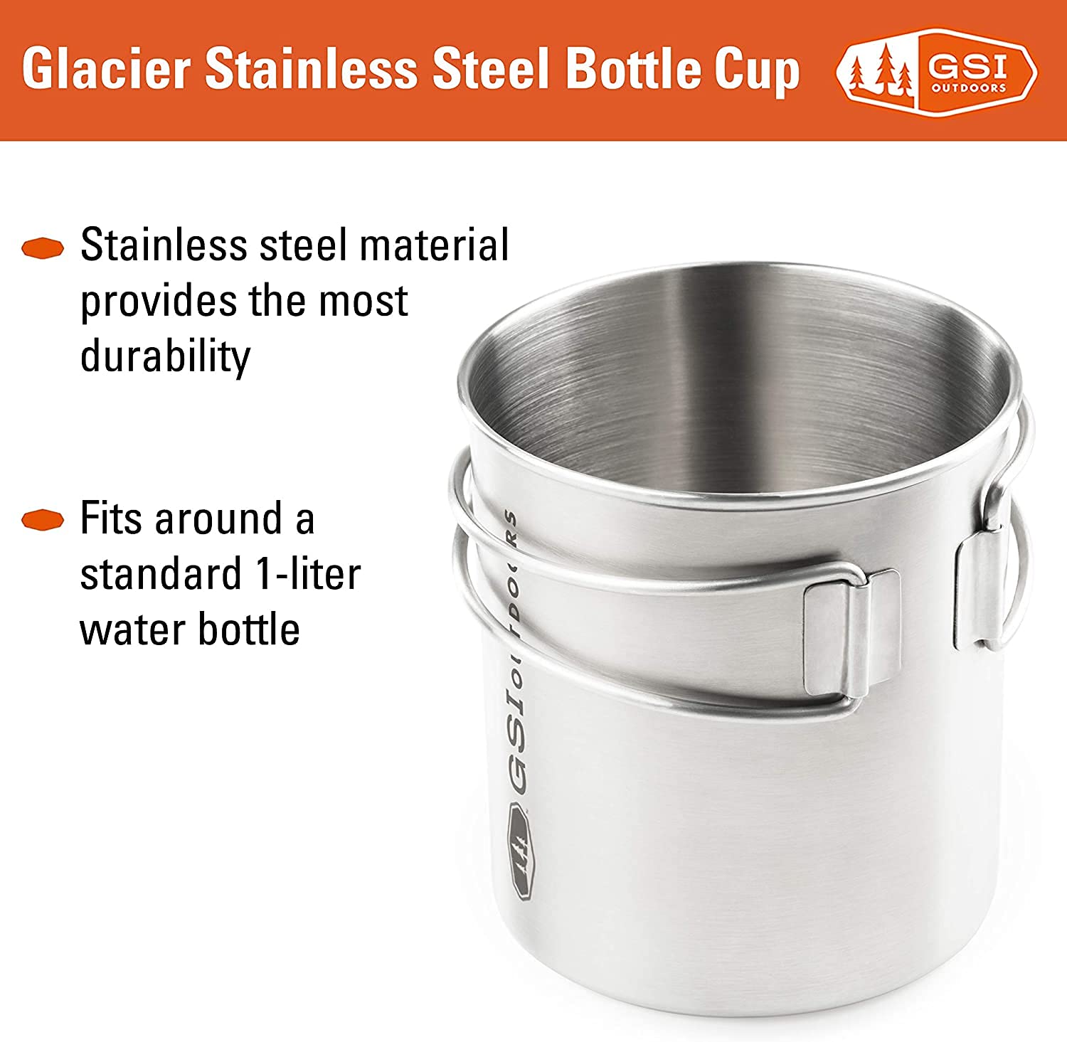 GSI Outdoors 1 Person Glacier Stainless Set | 20 oz Bottle Cup | 8.5 in Plate | 3 pc Cutlery