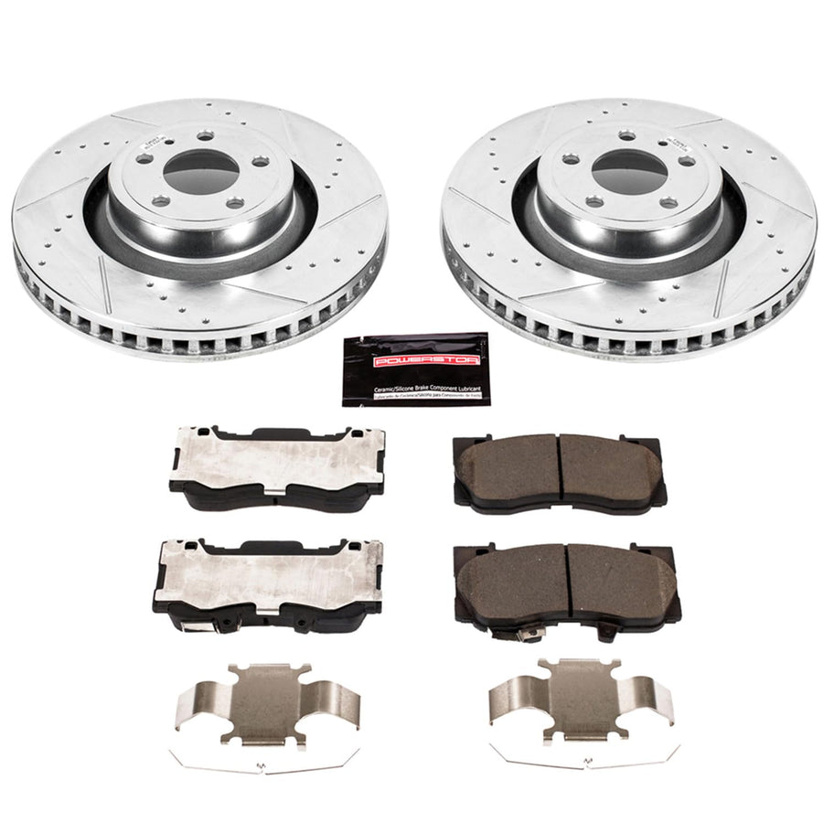 Power Stop K6806 Z23 Carbon Fiber Brake Pads with Drilled & Slotted Brake Rotors Kit For Ford Mustang 2015-2020 [Model Specific]