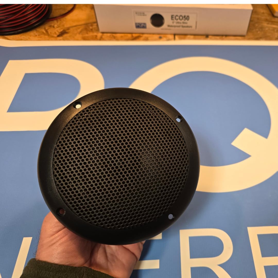PQN Audio 5 inch Eco50-4BK Ultra Slim Waterproof Marine Speaker for RV, Camper, Cabinet and Hot tub. Chemical and UV Resistant. Wall and Floor Mount Outdoor Speakers (Black)