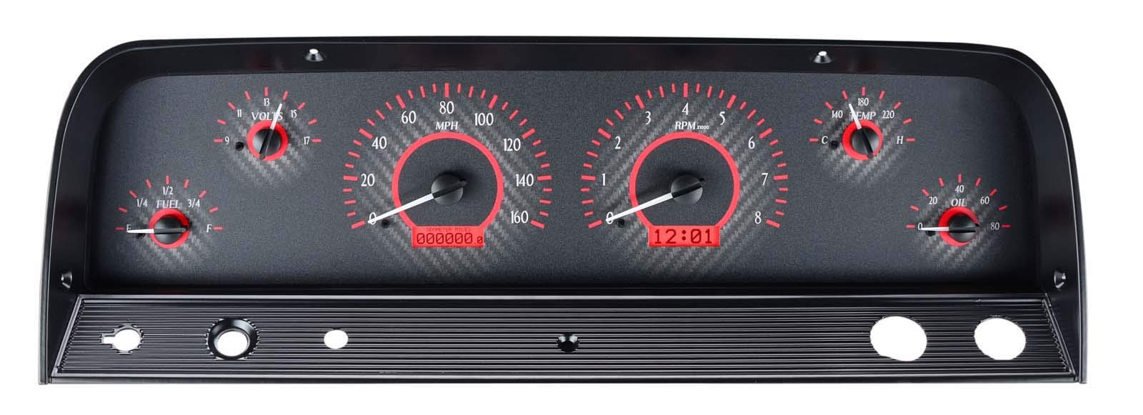 Dakota Digital VHX-64C-PU-C-R Analog Dash Gauge System Compatible with 1964-66 Chevy Pickup Truck Carbon Fiber Style Red Backlighting