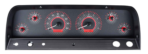 Dakota Digital VHX-64C-PU-C-R Analog Dash Gauge System Compatible with 1964-66 Chevy Pickup Truck Carbon Fiber Style Red Backlighting