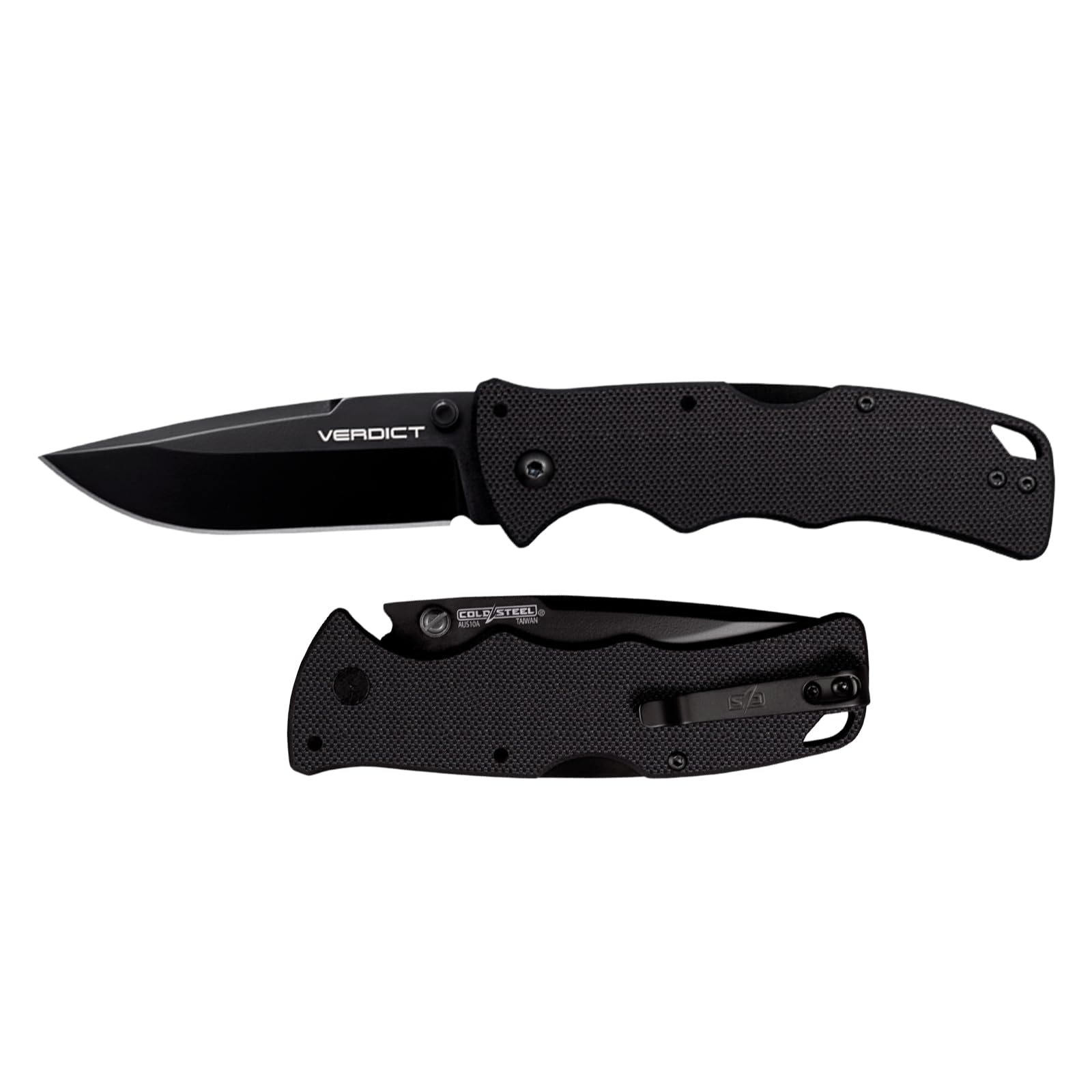 VERDICT COLD STEEL 3" AUS10A Spear Point Blade 4.25" G-10 Black Handle Everyday Carry Tactical Folding Knife with Tri-Ad Lock