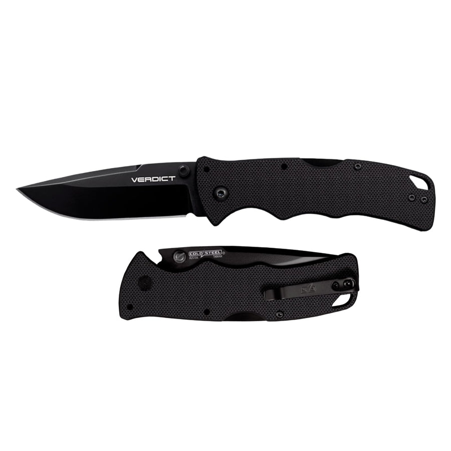 VERDICT COLD STEEL 3" AUS10A Spear Point Blade 4.25" G-10 Black Handle Everyday Carry Tactical Folding Knife with Tri-Ad Lock