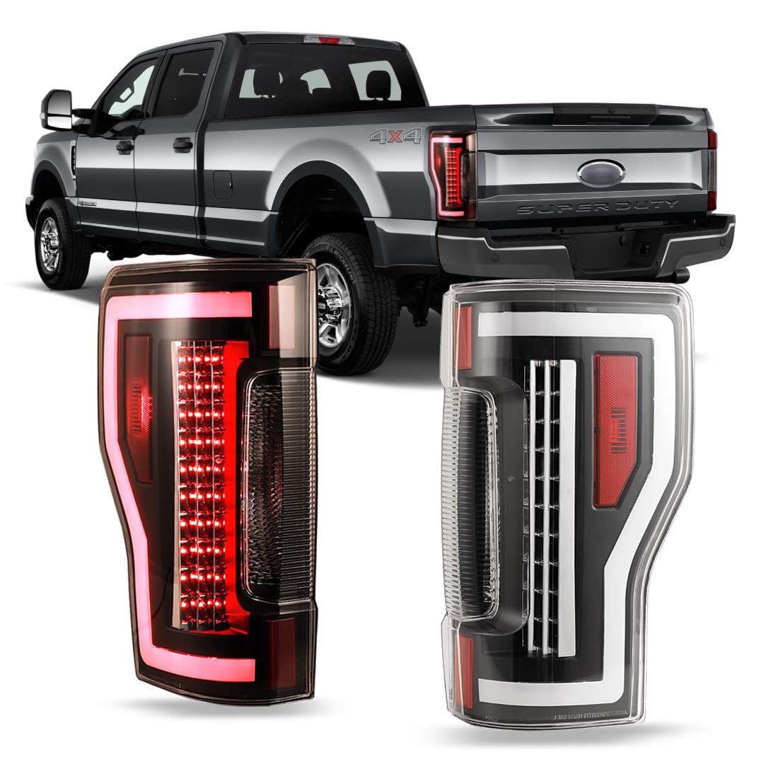 Renegade Series Winjet Compatible with [2017-2018 Ford F250/F350 Super Duty] LED Sequential Turn Signal/Brake Lamp Tail Lights (Black/Clear)