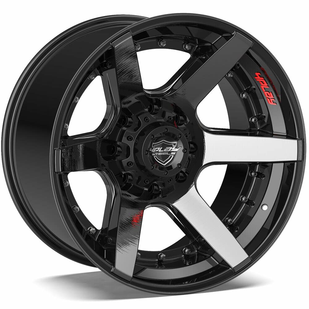 4PLAY Wheels 4P60-20100-8650-24BBT Painted Brushed Black Wheel (20 x 10. inches /8 x 165 mm, -24 mm Offset)