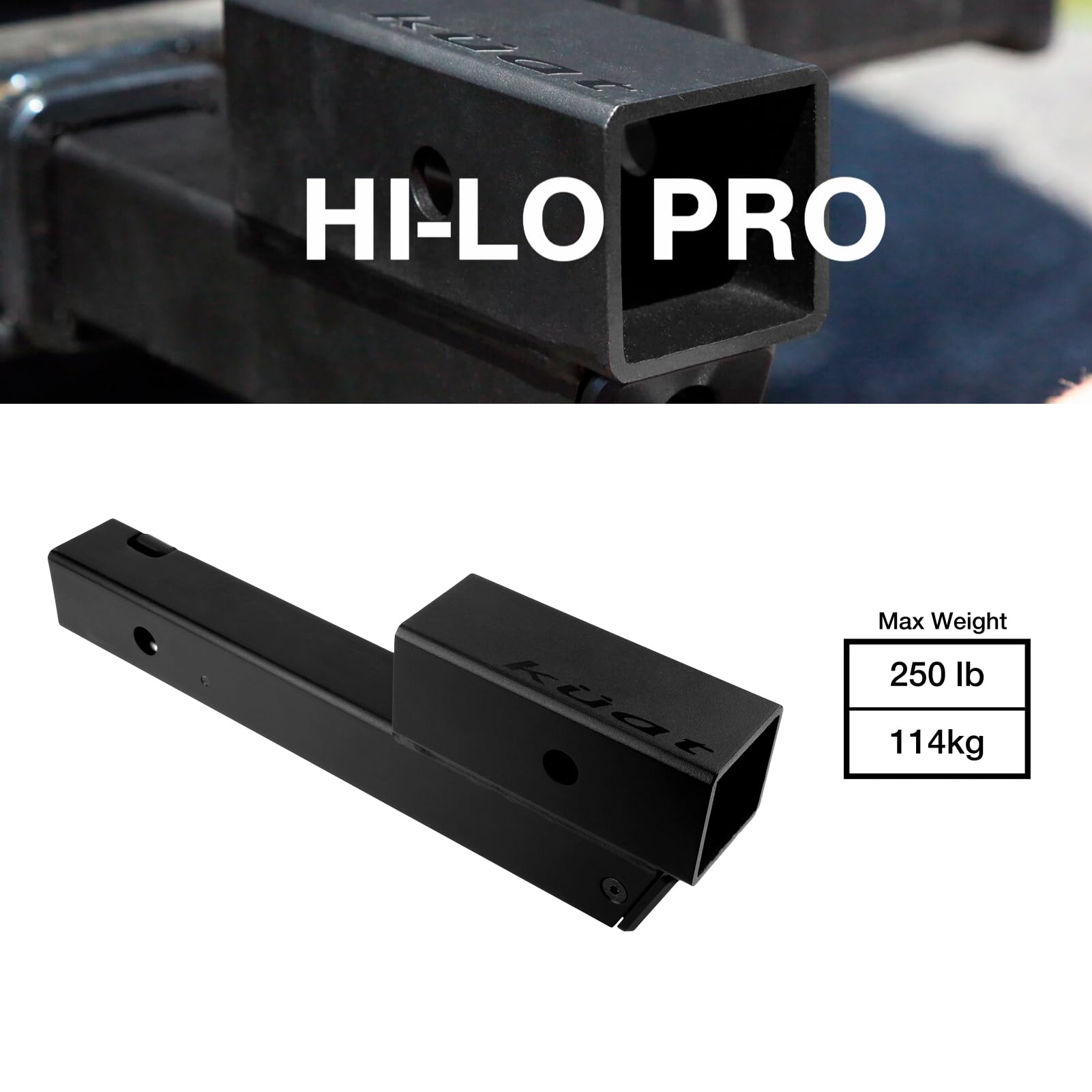 Hi-Lo Pro KUAT Hitch Extension | Durable Car Vehicle Hitch Bike Hauling Rack 7" & 10" Extension with 2 1/8" Vertical Drop & Rise Functionality, Compatible with 2" Receivers, 250lb Max Carry Weight