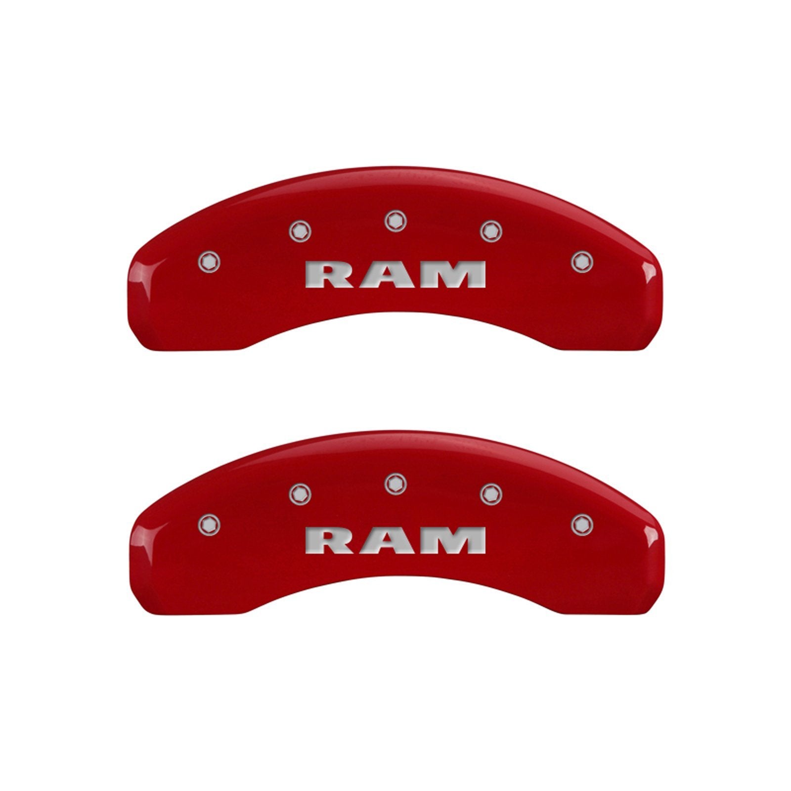 MGP Caliper Covers 'RAM' Engraved Caliper Cover with Red Powder Coat Finish and Silver Characters 12134SRAMRD, (Set of 4)