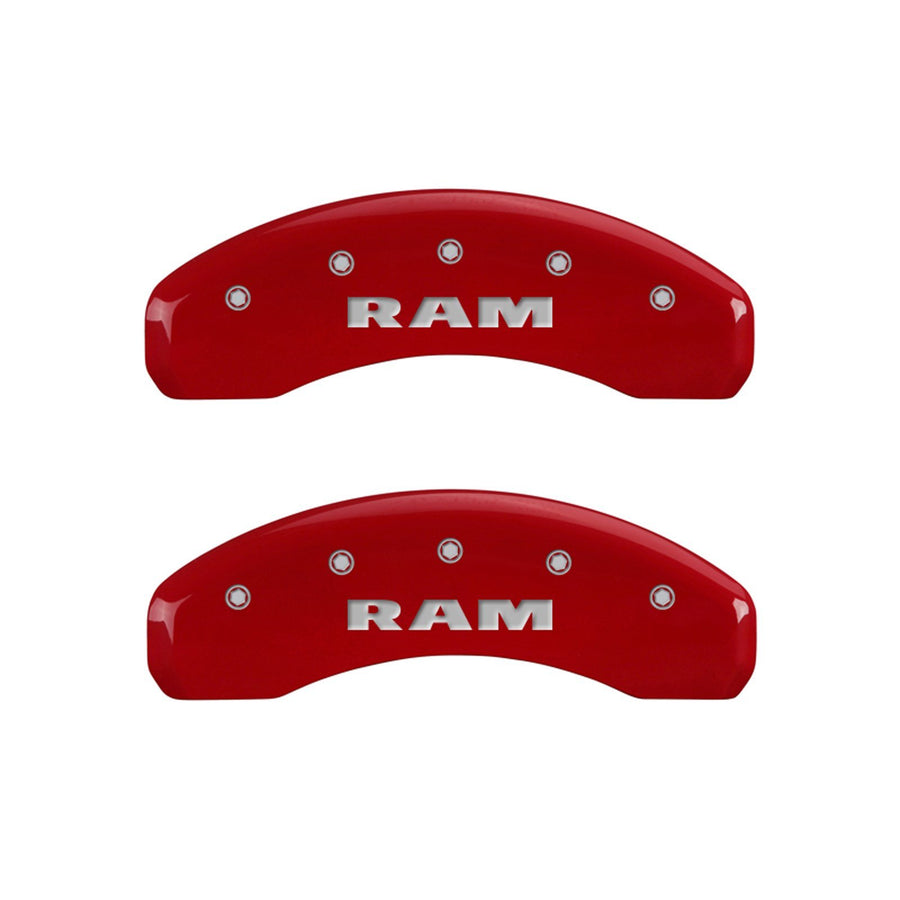 MGP Caliper Covers 'RAM' Engraved Caliper Cover with Red Powder Coat Finish and Silver Characters 12134SRAMRD, (Set of 4)