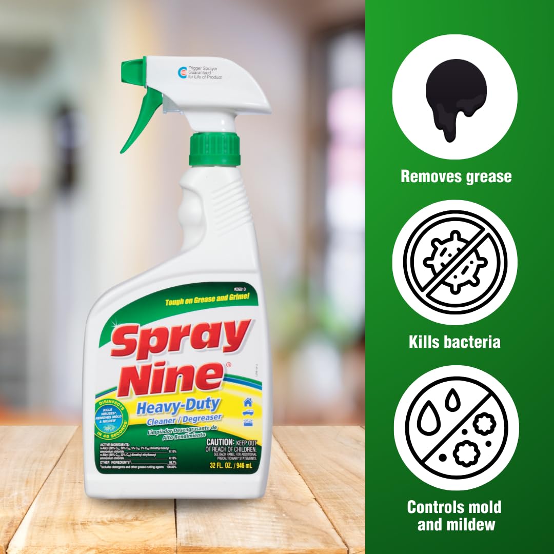 Heavy Duty Spray Nine 26810 Cleaner, Degreaser & Disinfectant for Kitchens, Bathrooms, Yard Equipment, Automotive & Industrial 32 Fl Oz. (Pack of 1)