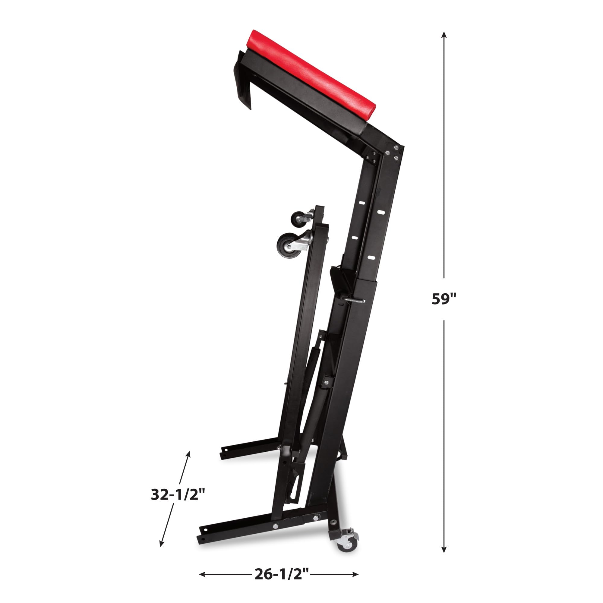 High Top Performance Tool W85038 Adjustable Creeper to Work On Vehicles, Black/Red, 45-66-inch Height