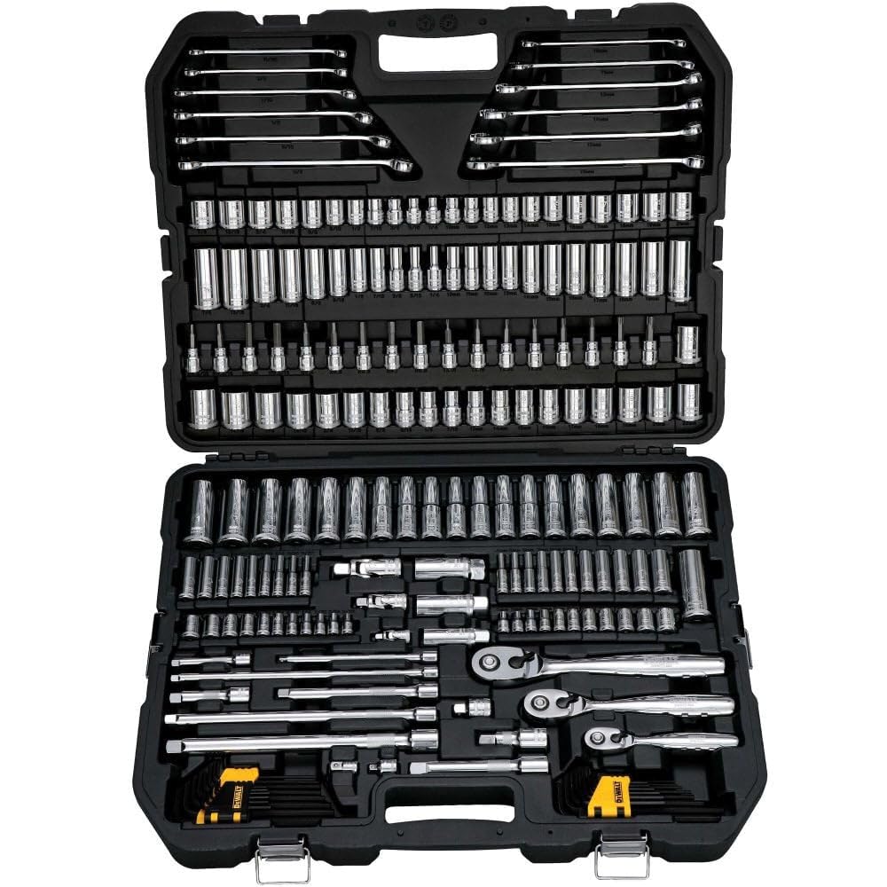 DEWALT Tools Mechanics Kit and Socket Set, 204-Piece Dewalt Tool Set , 1/4" & 3/8" & 1/2" Drive, Metric/ SAE Deep and Shallow Sockets, 3/8" Hex Bits, Torx Bits, Spark Plugs, Wrenches (DWMT72165)