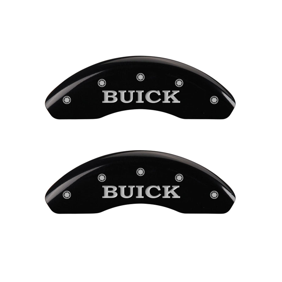 Caliper Covers MGP 49010SBSHBK (Black Powder Coat Finish, Engraved Front: Buick - Engraved Rear: Buick Shield, Silver Characters, Set of 4)