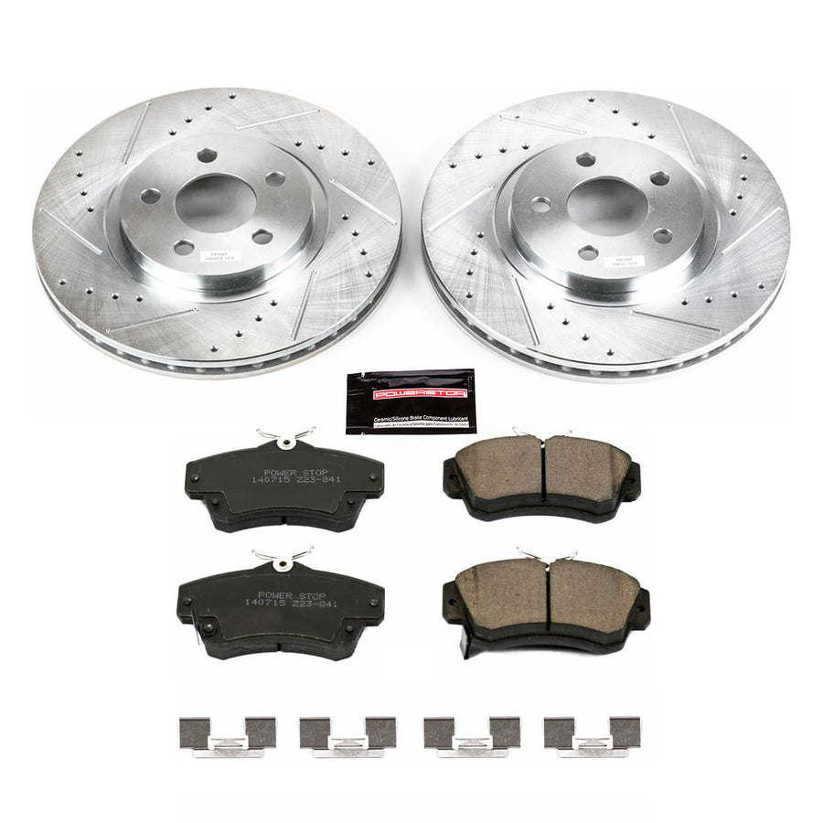Power Stop K1704 Z23 Carbon Fiber Brake Pads with Drilled & Slotted Brake Rotors Kit For Chrysler PT Cruiser 2001-2010 [Model Specific]