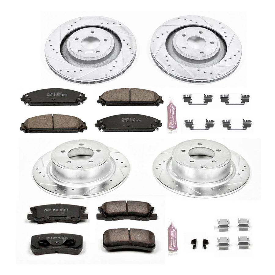 Power Stop K5566 Z23 Carbon Fiber Brake Pads Front and Rear with Drilled & Slotted Brake Rotors Kit
