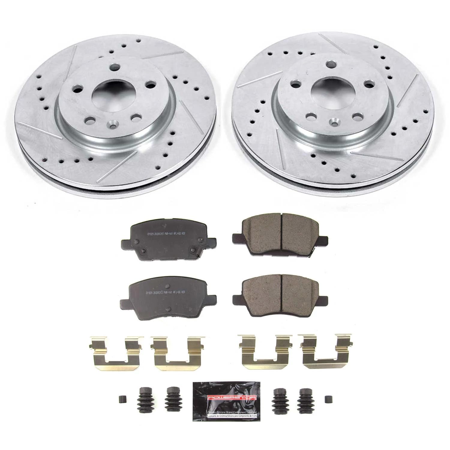 Power Stop Z23 K8635 Front Brake Kit-Drilled/Slotted Brake Rotors & Carbon Ceramic Brake Pads For Chevrolet Sonic 2018-2020 [Model Specific]