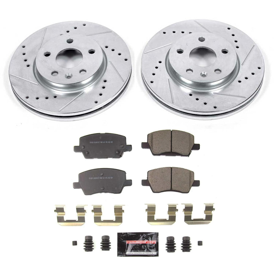 Power Stop Z23 K8635 Front Brake Kit-Drilled/Slotted Brake Rotors & Carbon Ceramic Brake Pads For Chevrolet Sonic 2018-2020 [Model Specific]