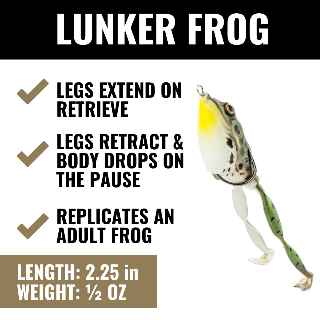Lunkerhunt Frog Topwater Lures Bass Trout Fishing Kit (3-Pack) | Most Realistic Frog Fishing Lures for Freshwater with Swimming Legs, Weedless Hooks