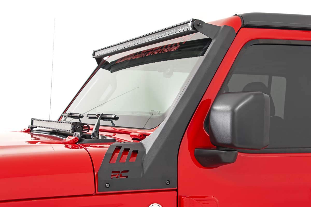 Rough Country 50" Upper Windshield Kit Dual Row LED Light Bar for Jeep Wrangler JL (2018-2024)/ Gladiator JT (2020-2024) - Amber DRL