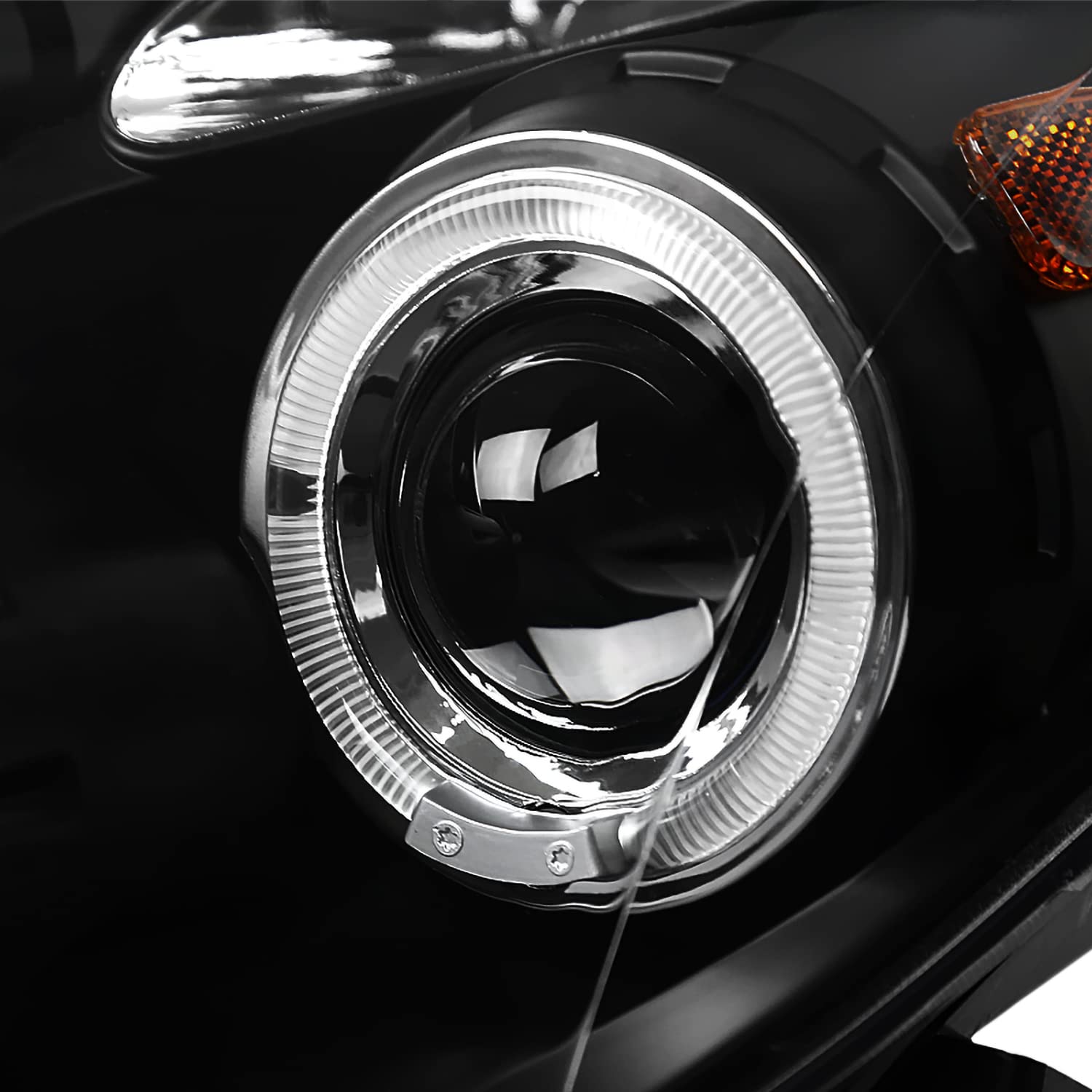 Halo Projector LED Lamps Black SPEC-D TUNING Headlights Compatible with 2006-2008 Toyota Yaris Hatchback, Left + Right Pair Headlamps Assembly