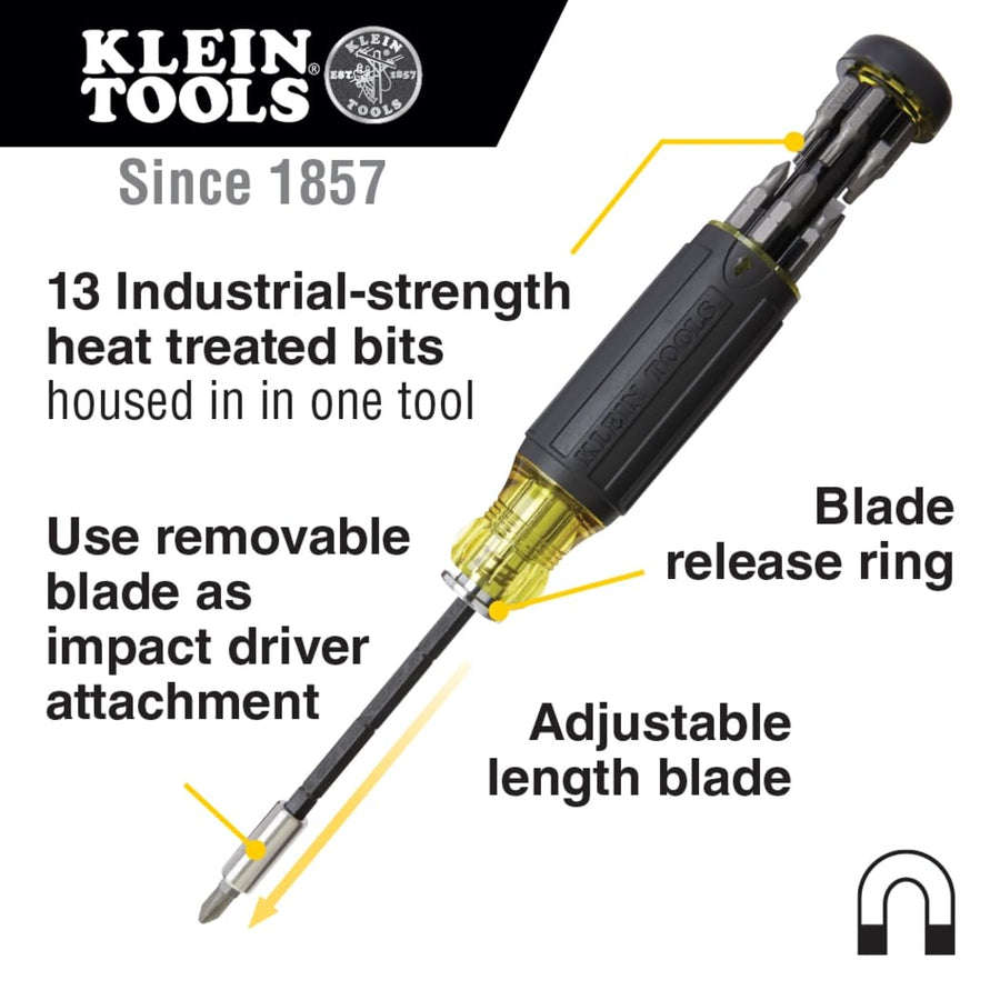 Klein Tools Multi-Bit Screwdriver 32303 / Nut Driver, Impact Rated 14-in-1 Magnetic Screwdriver Set Phillips, Slotted, Square, Combo, Torx