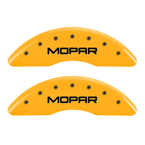 Caliper Covers MGP 42012SMOPYL Yellow (Set of 4, Engraved Front and Rear: MOPAR, Yellow powder coat finish, black characters)