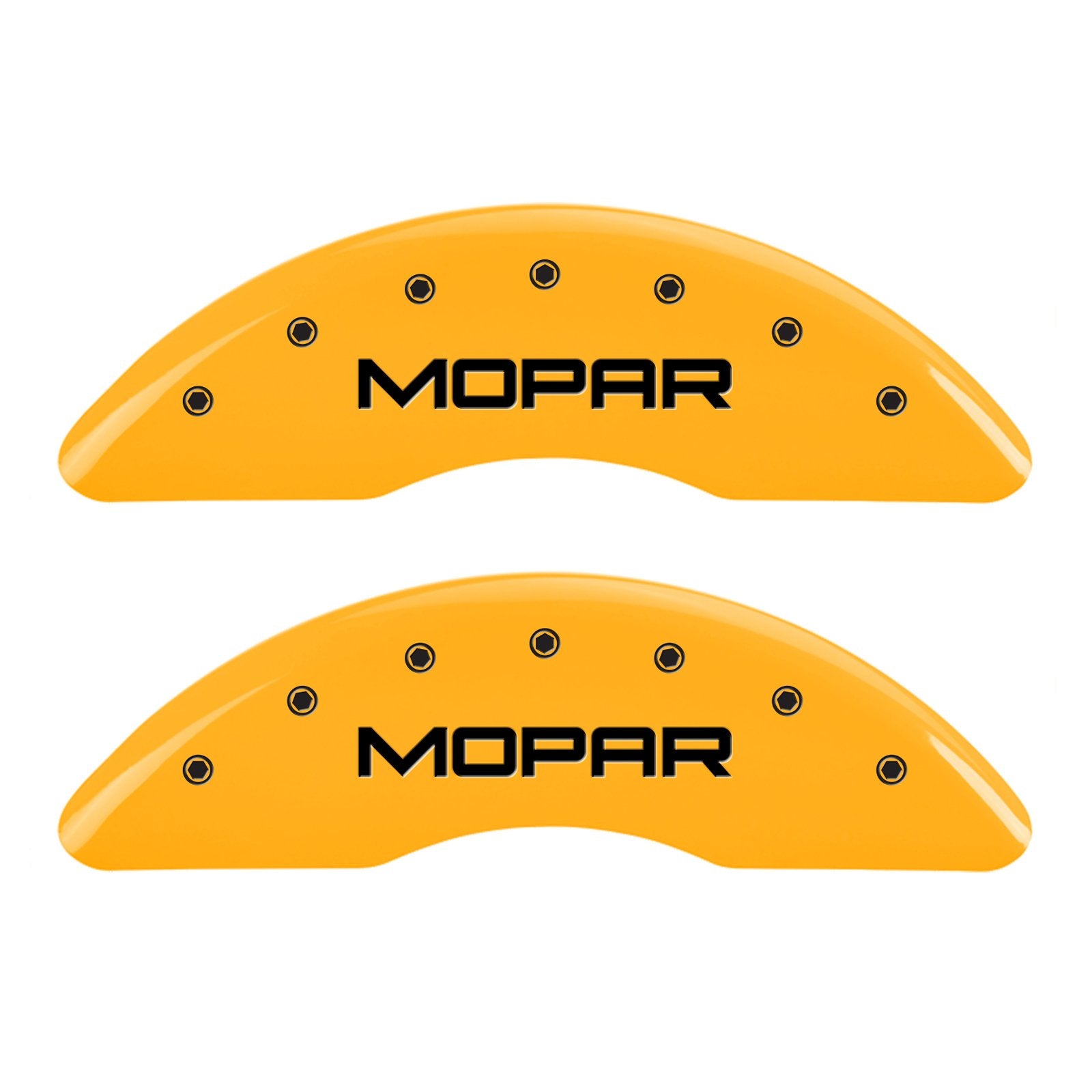 Caliper Covers MGP Compatible with 2011-2018 RAM 2500 & 3500 (Requires 18"+ Wheels) Powder-Coated Finish, 4 PCS Front and Rear (Yellow - Mopar Engraving)