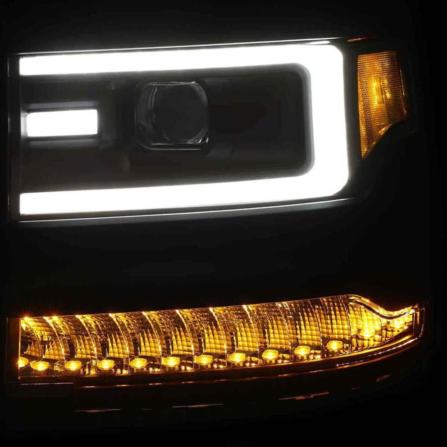 Projector Headlight Set Anzo USA 111373 Clear Lens Black Housing Amber Reflector Pair w/Plank Style Back Not For Use w/Factory LED Headlights w/o HID Kit